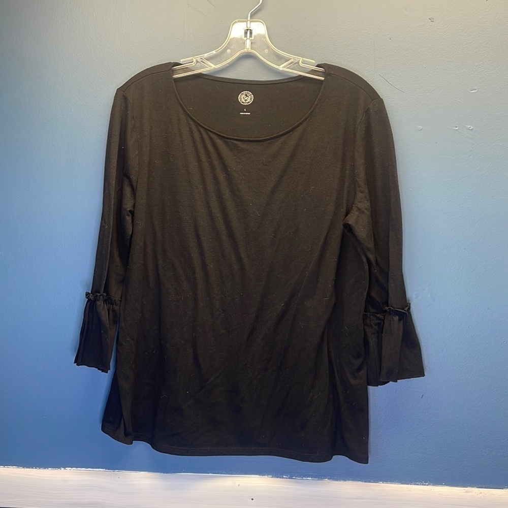 Black Top with Ruffle 3/4 Length Sleeves